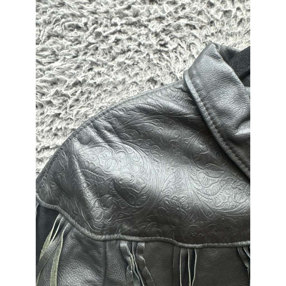 Protech Leather Apparel Fringed Leather Cropped Biker Jacket Black Women Size 12 - Picture 8 of 12